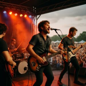 Outdoor live music performance at Stratfest 2025 in Warwickshire